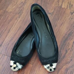 Burberry Black Suede Nova Check Feminine Chic Preppy Designer Ballet Flats 36.5